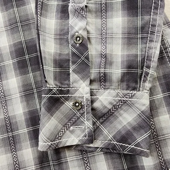 BKE Buckle Shirt Men XL Western Black Gray White Plaid Long Sleeve Metal Buttons - Picture 6 of 12